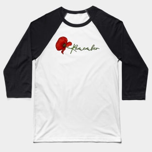 Red Poppy Flower with Memorial Text Stem Horizontal Back Version (MD23Mrl007) Baseball T-Shirt